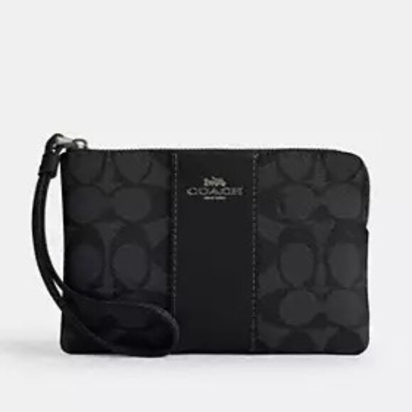 NWT Coach Black/Smoke Signature PVC/Leather Zip Top Wristlet - Picture 1 of 13